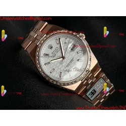 ROLEX Land-Dweller 40mm RS/Diamond White Dial Rose Gold Strap Caliber 7135Gold Strap Caliber 7135