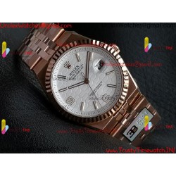 ROLEX Land-Dweller 40mm RS/SS White Dial Rose Gold Strap Caliber 7135