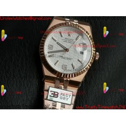 ROLEX Land-Dweller 40mm RS/SS White Dial Rose Gold Strap Caliber 7135