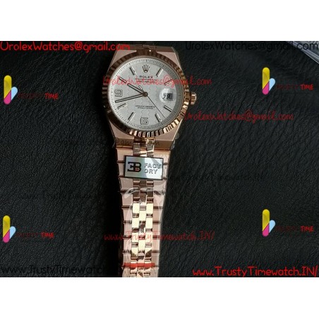ROLEX Land-Dweller 40mm RS/SS White Dial Rose Gold Strap Caliber 7135
