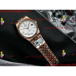 ROLEX Land-Dweller 40mm RS/SS White Dial Rose Gold Strap Caliber 7135