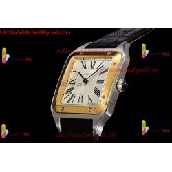 Cartier Santos-Dumont 43mm White Dial YG/SS Black Leather Strap Swiss Quartz Movement