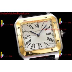 Cartier Santos-Dumont 43mm White Dial YG/SS Black Leather Strap Swiss Quartz Movement
