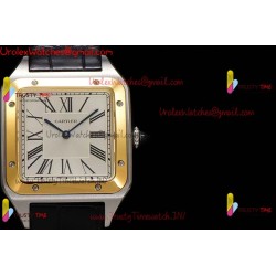 Cartier Santos-Dumont 43mm White Dial YG/SS Black Leather Strap Swiss Quartz Movement