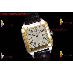 Cartier Santos-Dumont 43mm White Dial YG/SS Black Leather Strap Swiss Quartz Movement