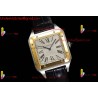 Cartier Santos-Dumont 43mm White Dial YG/SS Black Leather Strap Swiss Quartz Movement