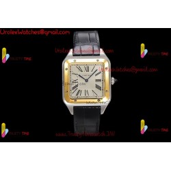 Cartier Santos-Dumont 43mm White Dial YG/SS Black Leather Strap Swiss Quartz Movement