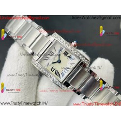 Cartier TANK V3 24mm White Dial Diamond/SS Stainless Steel Strap Swiss Quartz Movement