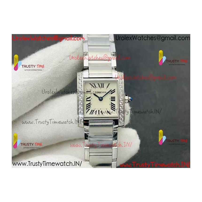 Cartier TANK V3 24mm White Dial Diamond/SS Stainless Steel Strap Swiss Quartz Movement