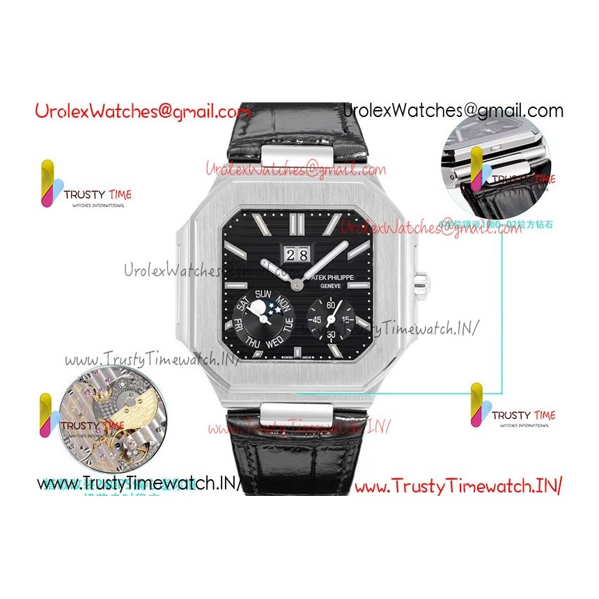 Patek Philippe 3KF CUBITUS 5822 Black Dial SS 45MM Black Leather Strap Caliber 240