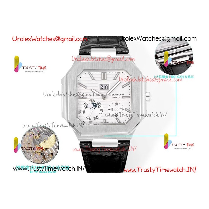 Patek Philippe 3KF CUBITUS 5822 White Dial SS 45MM Black Leather Strap Caliber 240