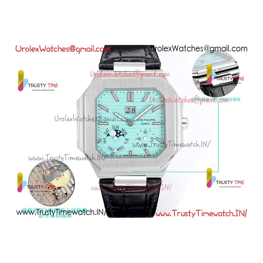 Patek Philippe 3KF CUBITUS 5822 Sky Blue Dial SS 45MM Black Leather Strap Caliber 240