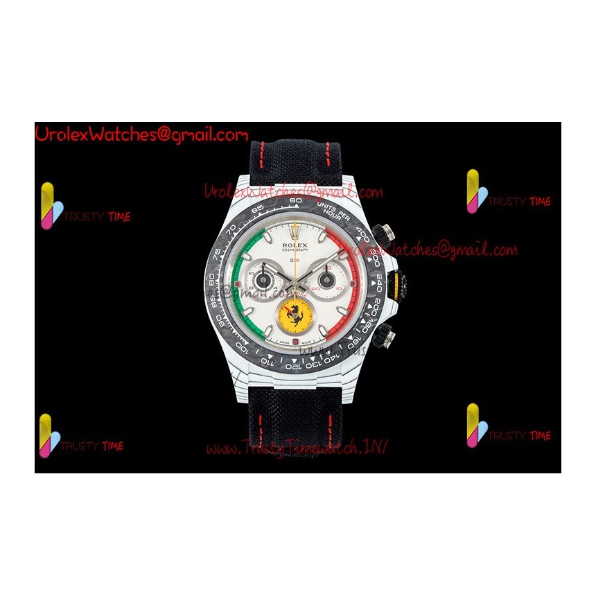 Rolex Daytona DIWF 40mm White Dial Black Carbon Fiber Case Black Nylon Strap Caliber 4130/4801