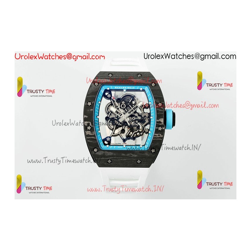 Richard Mille RM055 APSF Blue/Skeleton Dial Black Carbon Fiber Case White Rubber Strap Caliber RMUL2