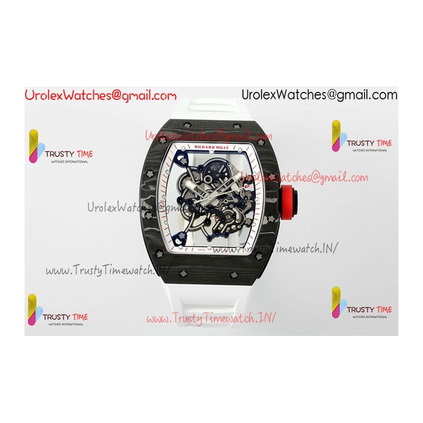 Richard Miller RM055 APSF White/Skeleton Dial Black Carbon Fiber Case White Rubber Strap Caliber RMUL2