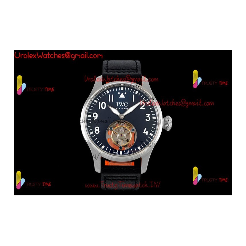 IWC Pilot's Tourbillon RMSF 43MM Blue Dial SS Black Leather Strap