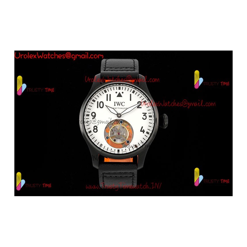 IWC Pilot's Tourbillon RMSF 43MM White Dial SS Black Leather Strap