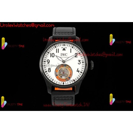 IWC Pilot's Tourbillon RMSF 43MM White Dial SS Black Leather Strap