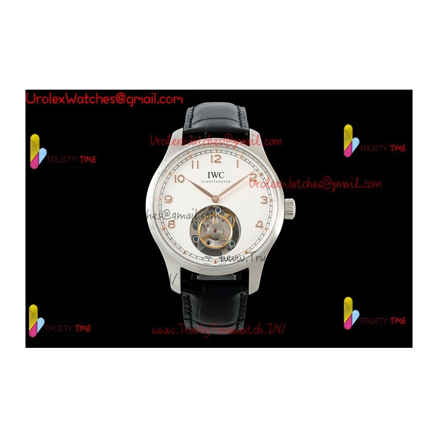 IWC Pilot's Tourbillon RMSF 43MM YG/White Dial SS Black Leather Strap