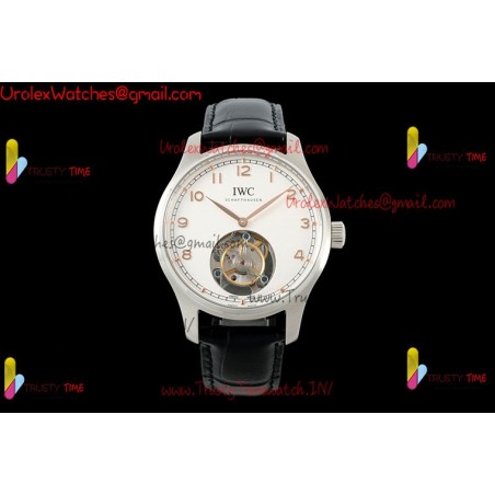 IWC Pilot's Tourbillon RMSF 43MM YG/White Dial SS Black Leather Strap