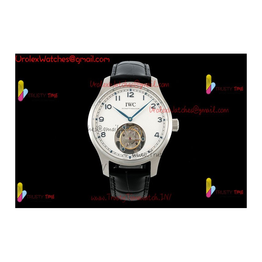 IWC Pilot's Tourbillon RMSF 43MM with blue-white dial and SS black leather strap