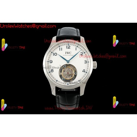 IWC Pilot's Tourbillon RMSF 43MM with blue-white dial and SS black leather strap