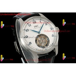 IWC Pilot's Tourbillon RMSF 43MM with blue-white dial and SS black leather strap