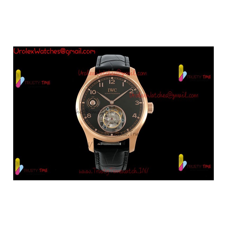 IWC Pilot's Tourbillon RMSF 43MM YG/Black Dial YG Black Leather Strap