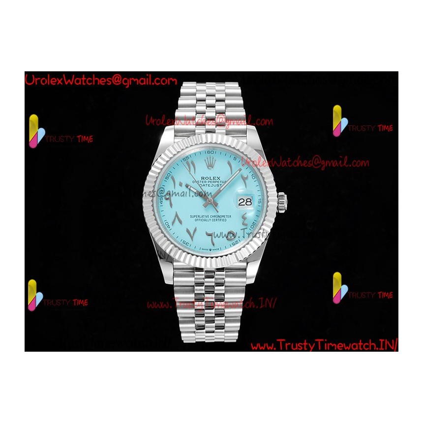 Rolex Datejust DIWF 41MM Sky Blue Arabic Dial SS 904L Strap Swiss Caliber 3235