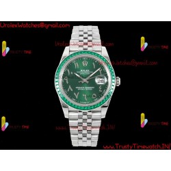 Rolex Datejust DIWF 41mm Green Arabic Dial Diamonds/SS 904L Strap Swiss Caliber 3235