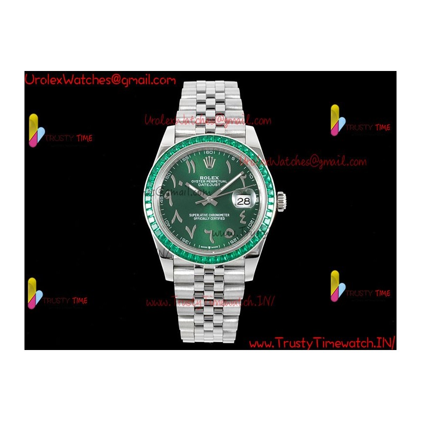 Rolex Datejust DIWF 41mm Green Arabic Dial Diamonds/SS 904L Strap Swiss Caliber 3235