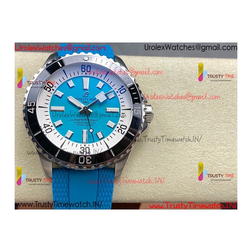 Breitling Superocean BLSF 42mm blue dial black ceramic blue rubber strap caliber SW200