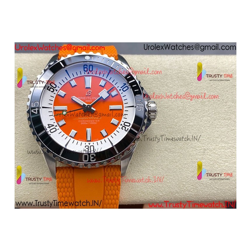Breitling Superocean BLSF 42mm Orange Dial Black Ceramic Orange Rubber Strap Caliber SW200