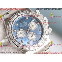 Rolex Daytona PPMF Blue Mother-of-Pearl Dial Silver Diamond Case 904L Oyster Bracelet Caliber 4130