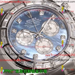 Rolex Daytona PPMF Blue Mother-of-Pearl Dial Silver Diamond Case 904L Oyster Bracelet Caliber 4130