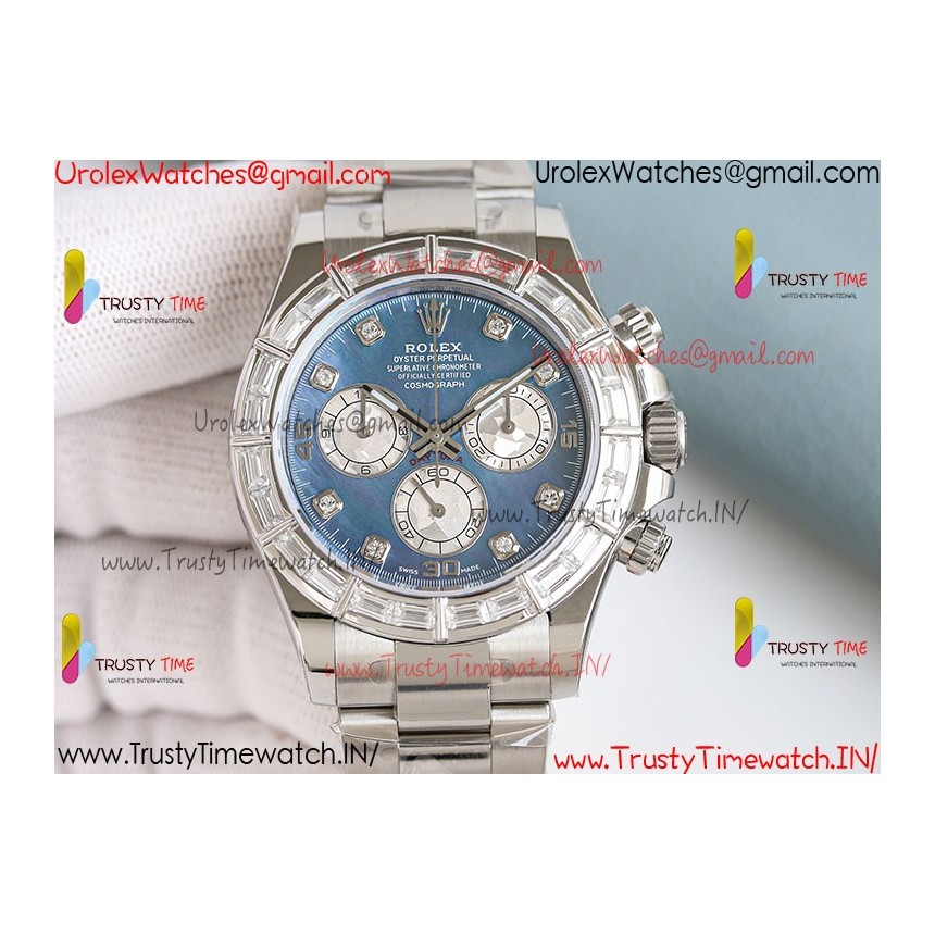 Rolex Daytona PPMF Blue Mother-of-Pearl Dial Silver Diamond Case 904L Oyster Bracelet Caliber 4130