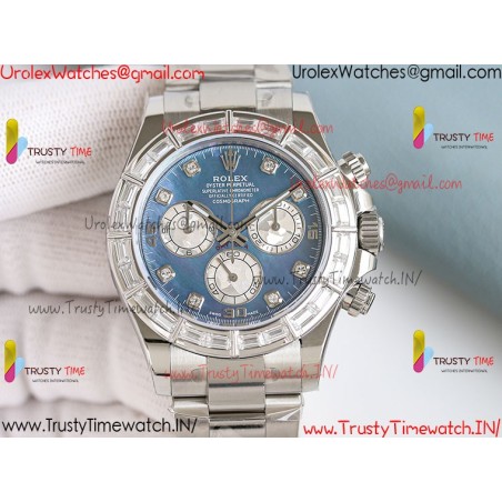 Rolex Daytona PPMF Blue Mother-of-Pearl Dial Silver Diamond Case 904L Oyster Bracelet Caliber 4130