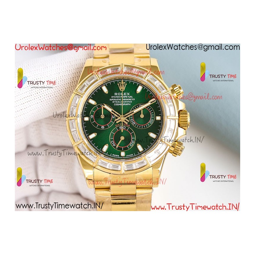 Rolex Daytona PPMF Green Mother-of-Pearl Dial Diamonds Gold Case Gold Oyster Bracelet Caliber 4130