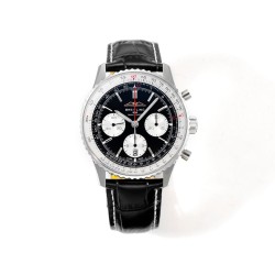 Navitimer B01 43mm SS B50 Best Edition Black Dial White Subdial On Black Leather Strap A7750