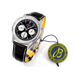 Navitimer B01 43mm SS B50 Best Edition Black Dial White Subdial On Black Leather Strap A7750