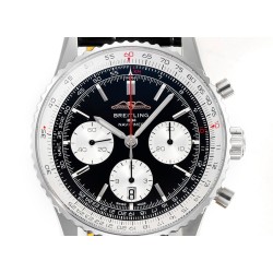 Navitimer B01 43mm SS B50 Best Edition Black Dial White Subdial On Black Leather Strap A7750