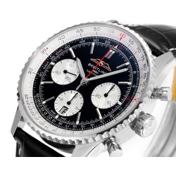 Navitimer B01 43mm SS B50 Best Edition Black Dial White Subdial On Black Leather Strap A7750